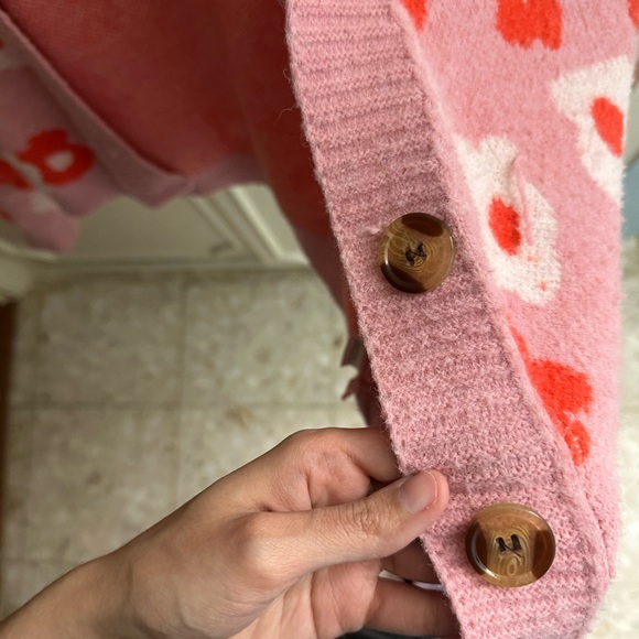 Pink Orange Ribbed Fuzzy Button Cardigan Sweater SMALL - Picture 5 of 6